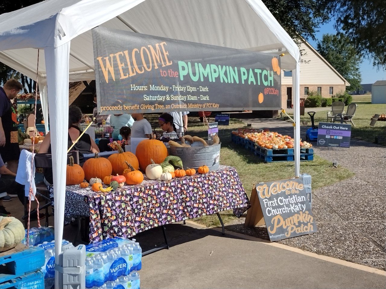 First Christian Church in Katy, 22101 Morton Ranch Road, has opened a pumpkin patch featuring pumpkins for sale. Proceeds benefit Giving Tree, an outreach ministry of the church. Hours are from 12-p.m. to dark Monday-Friday and 10 a.m. to dark Saturdays and Sundays throughout the month of October.